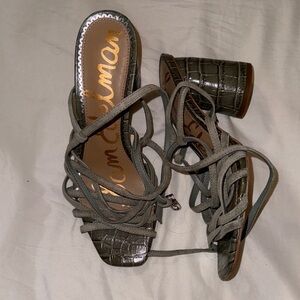 Sam Edelman Green and Brown Heels with Strappy Design and Block Heel
